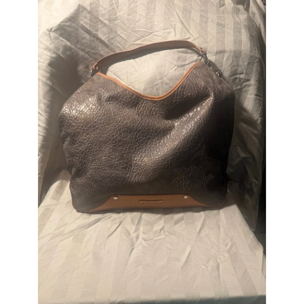 KDNY Kelsi Dagger Dark Taupe Leather Hobo Bag Dusty Pink Trim K61157712B NWT